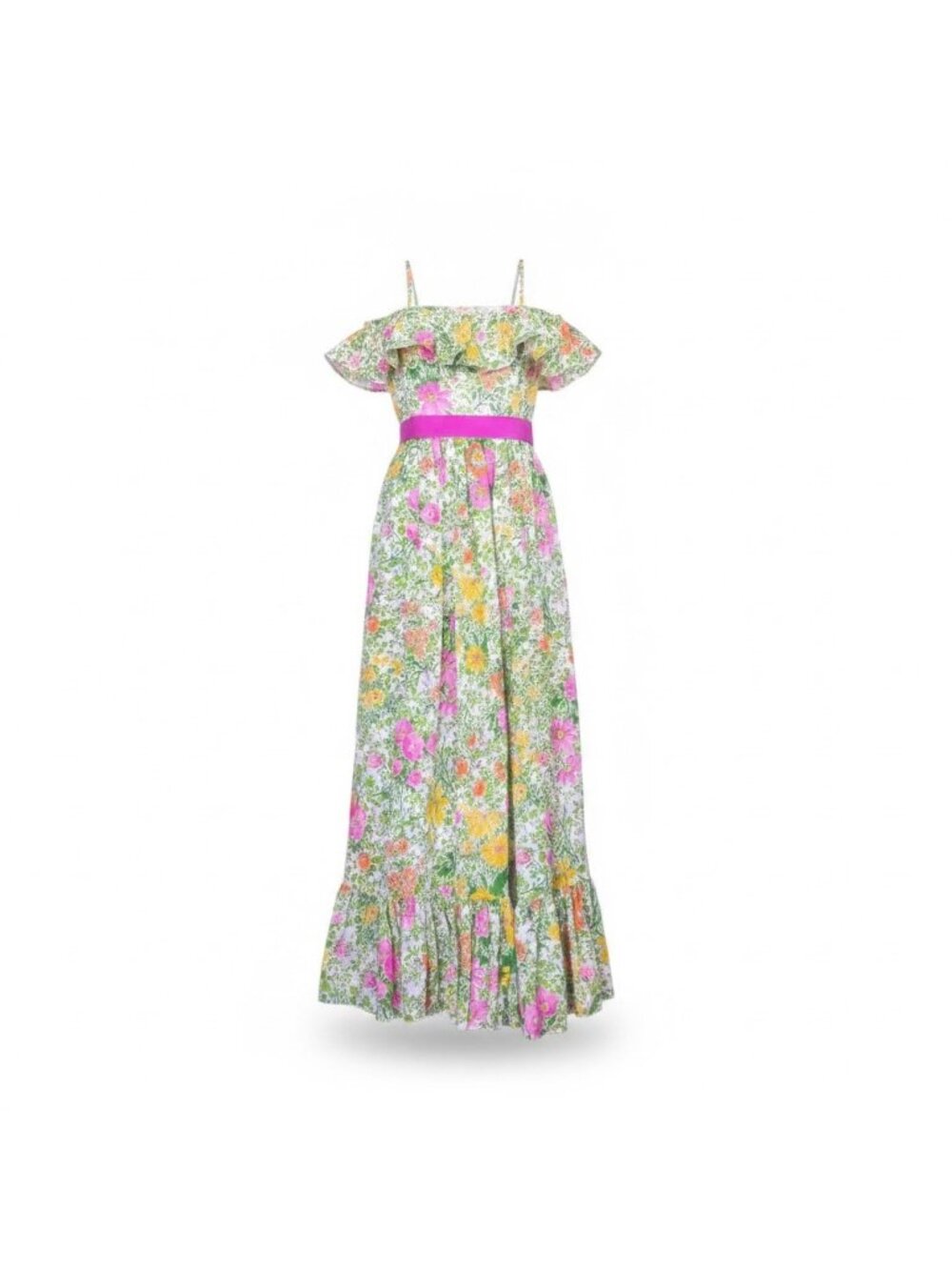 Act II Womens Green Pink Floral Sundress Sleeveless Maxi Length Ribbon Tie Sz 5